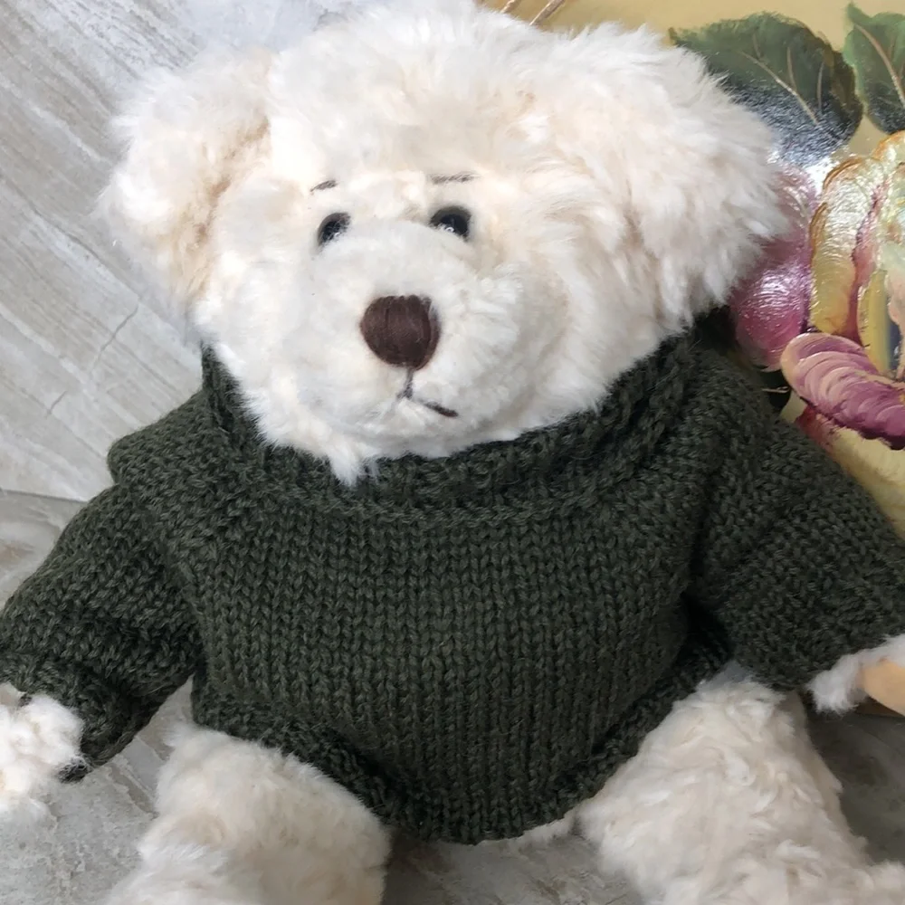 Vintage RUSS Bear “Byron” Fully‎ Jointed with Little Knit Green Sweater